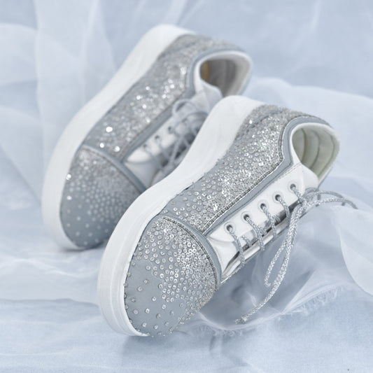 Silver embroidered bridal sneakers
