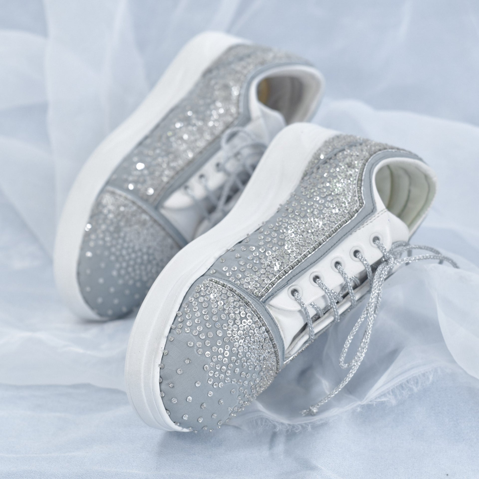 Sitara Bridal Sneakers Silver Shoes with Original Stitching
