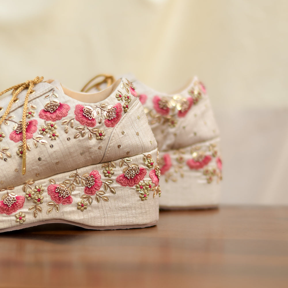 Wedding wear embroidered sneakers with cushioned sole and lace closure