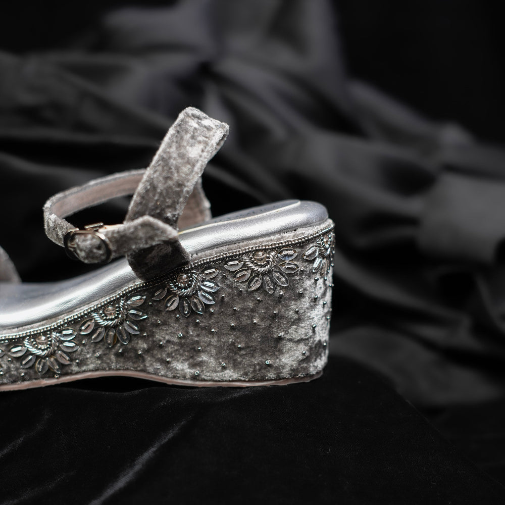 Ornate metallic silver occasion sandals by Around Always
