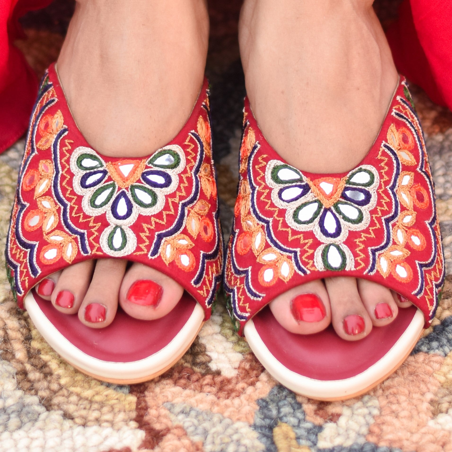 Dhara Peep Toe Sandals Multicolour Threadwork Shoes