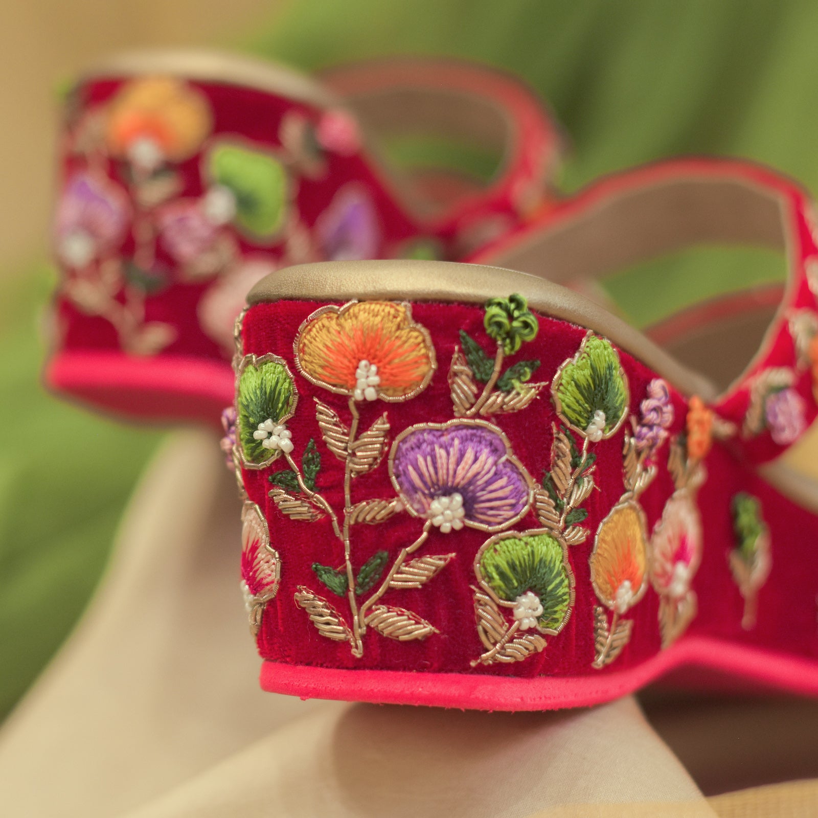Thread embroidered premium bridal sandals from India