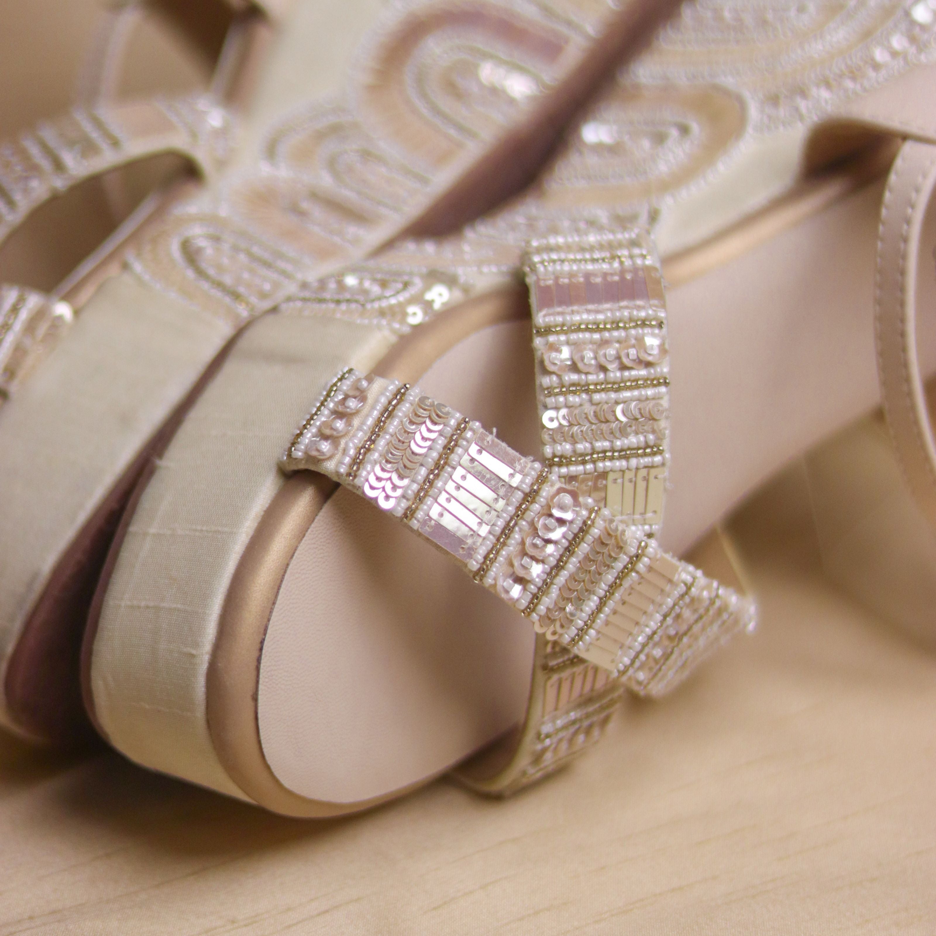 Luxury bridal wedge sandals with comfort insole