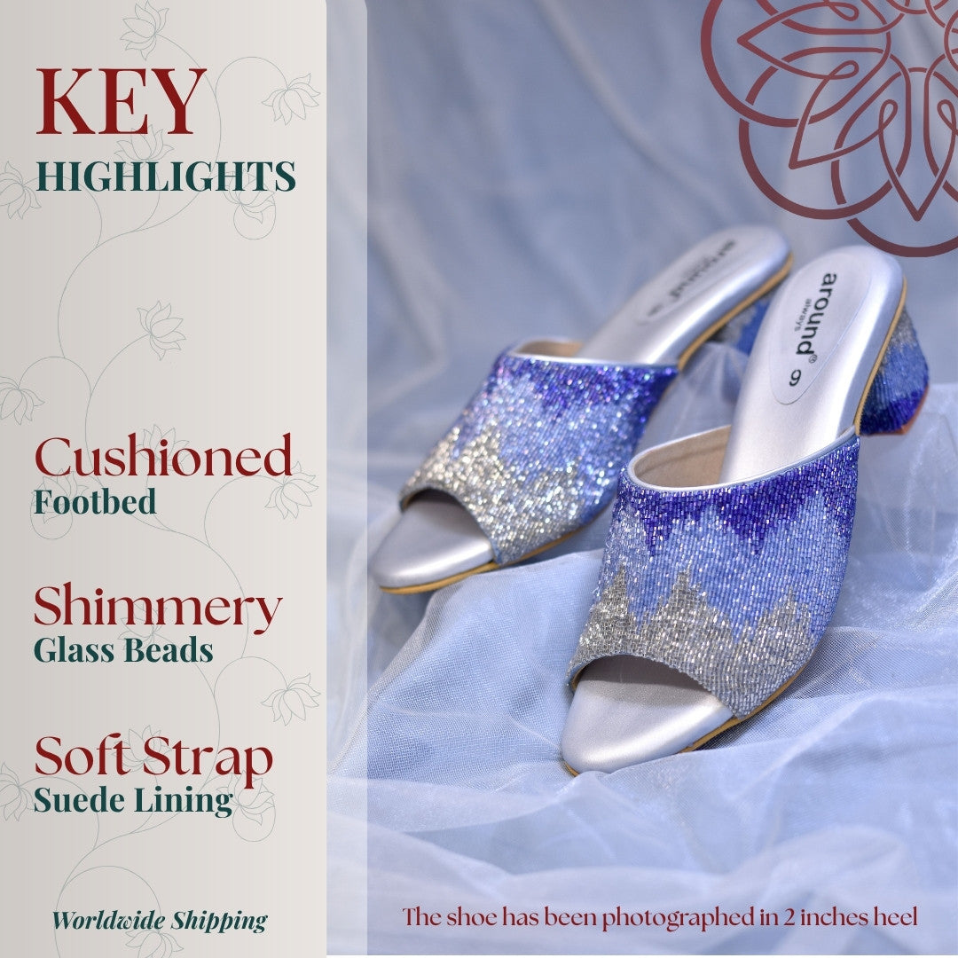 Blue and Silver Shimmery Cocktail Sandals with no shoe bites