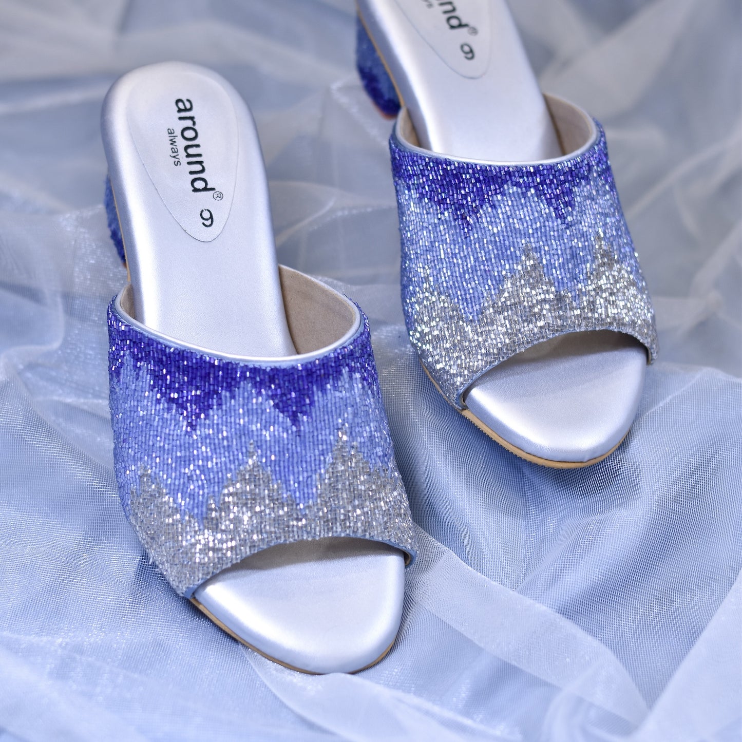 Shimmery sandals for brides and bridesmaids with hand embroidery