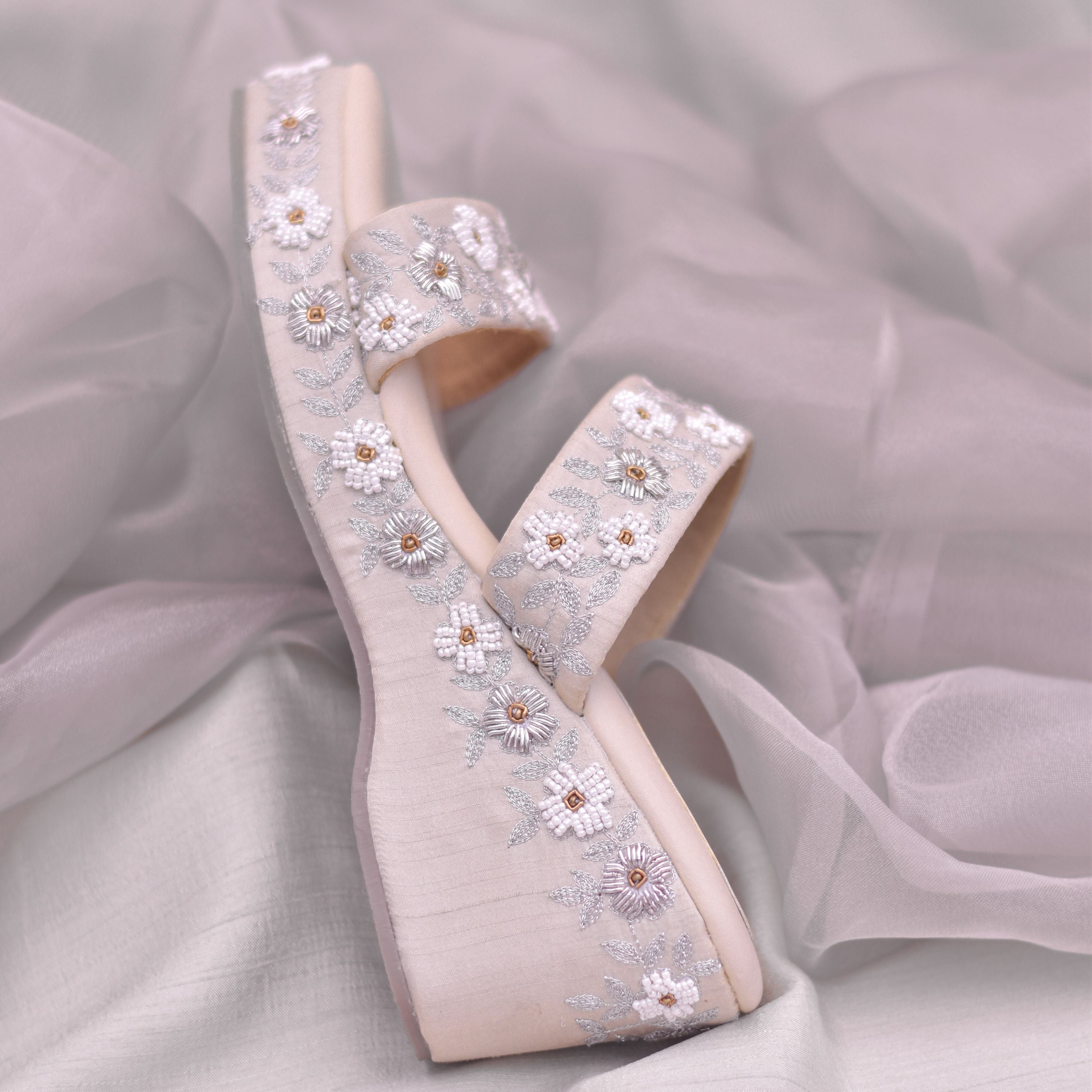 Soft Comfortable Customisable Silver Wedges