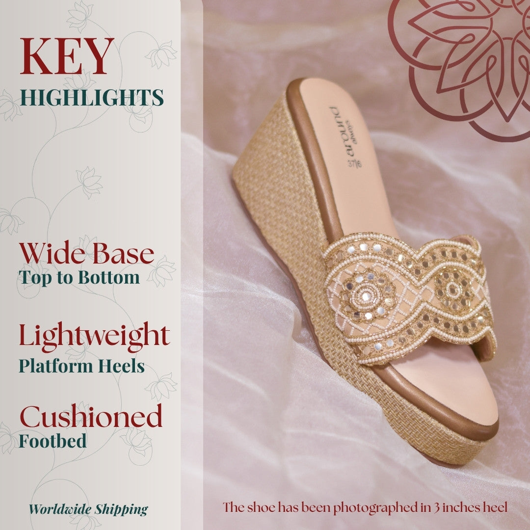 Affordable golden platform heels for festival and occasions