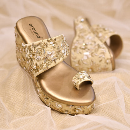 Golden wedding heels with embroidery from India