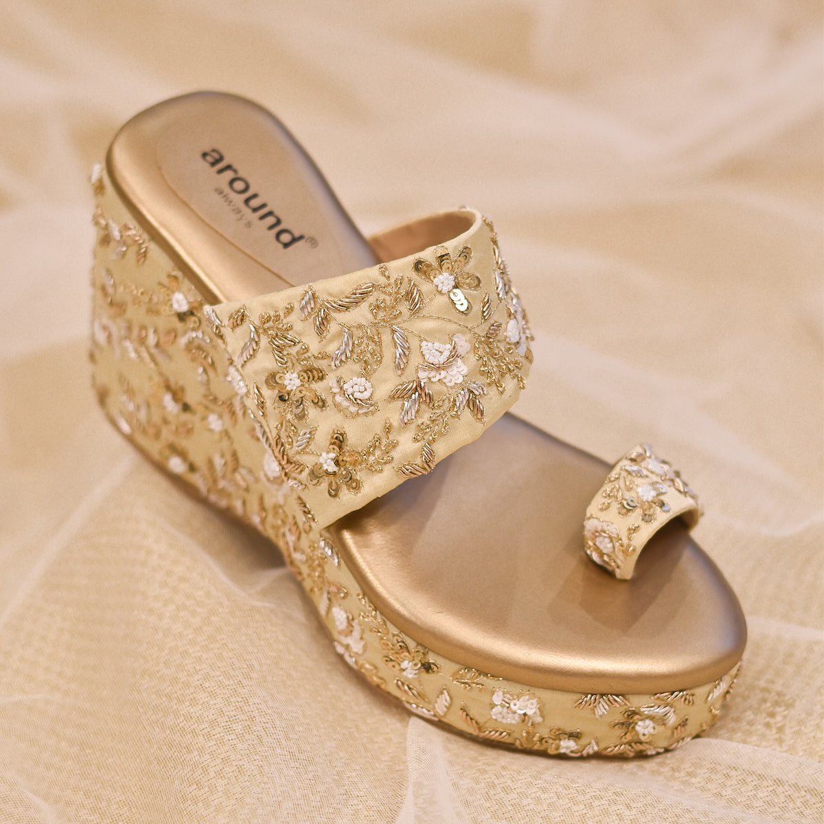 Golden tone on tone embroidered heels for bridesmaids