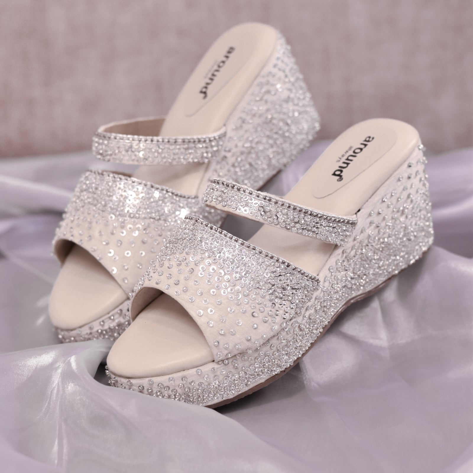 Evelyn Wedges Shiny Ivory Heels - Main Image
