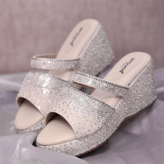 Shiny wedding wedges for comfort and class