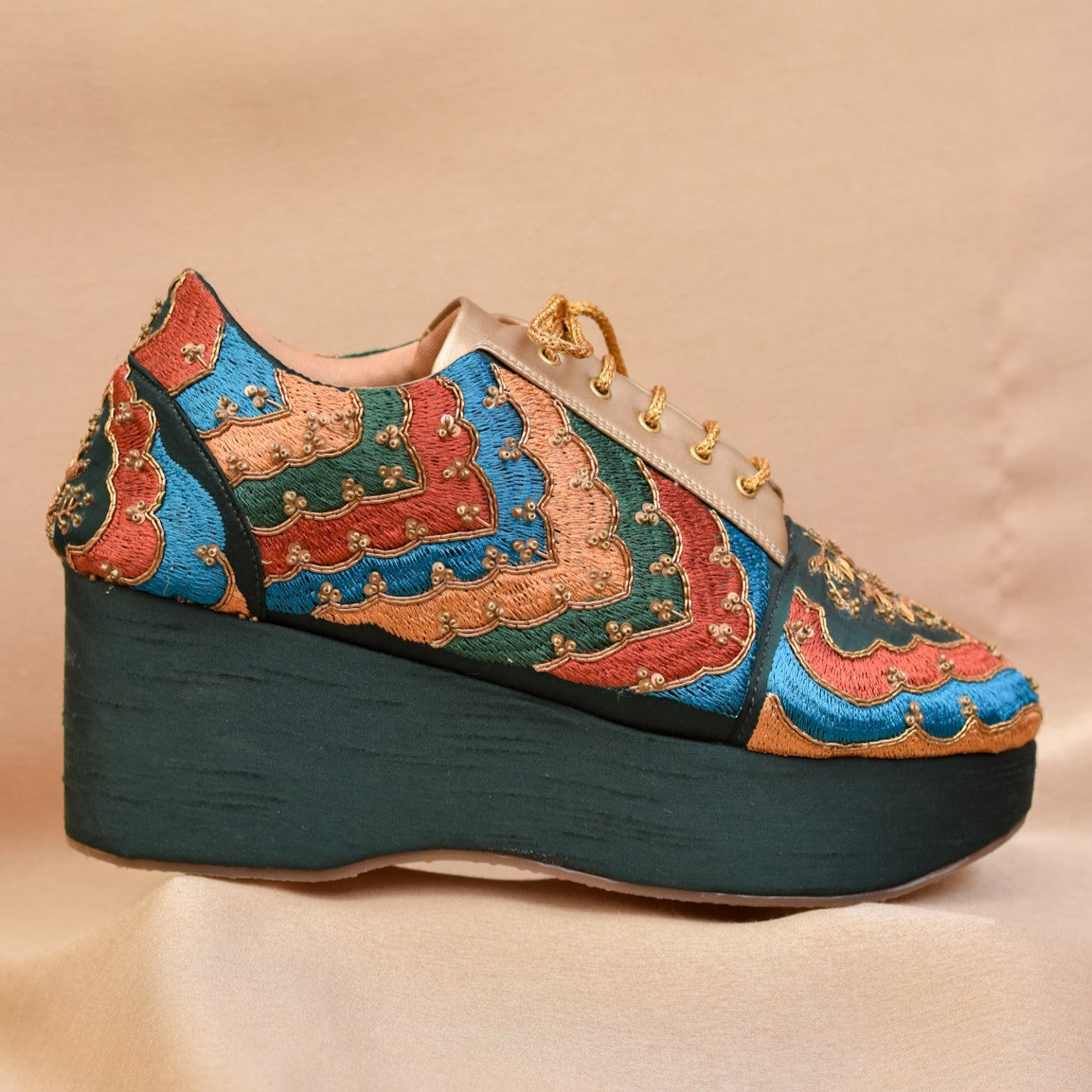 Zardozi embroidery Indian sneakers with heels for weddings