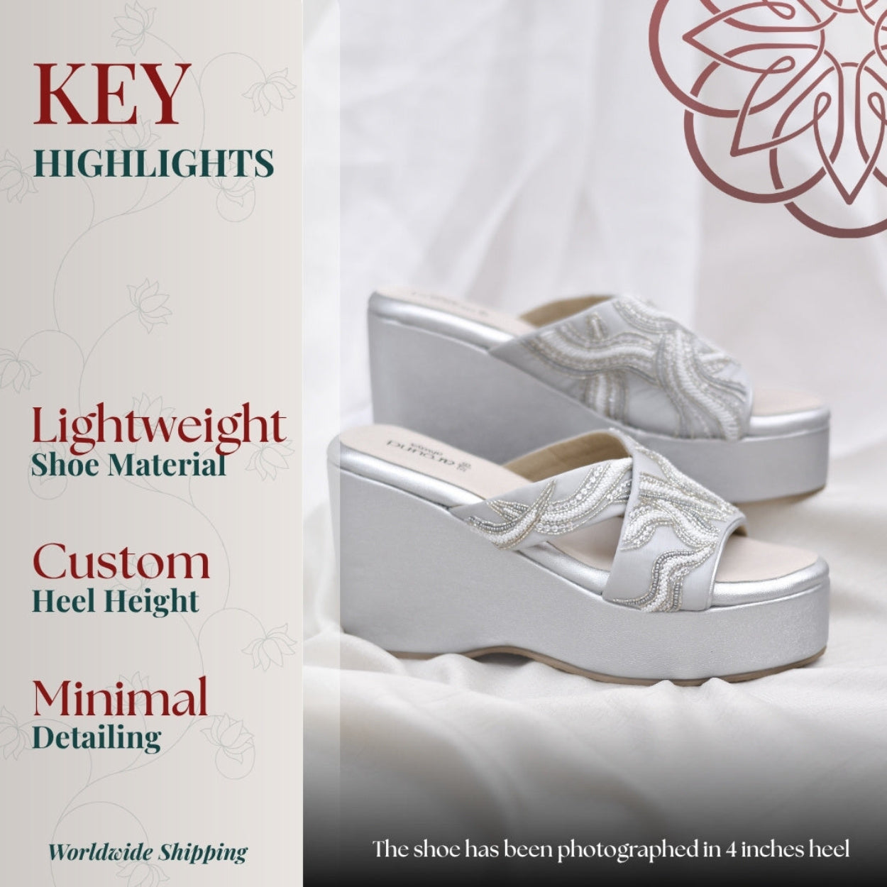 White embroidered platform slides with soft elevated sole 