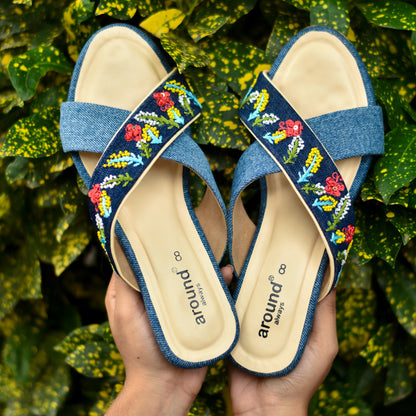 Multicolour floral denim casual sandals