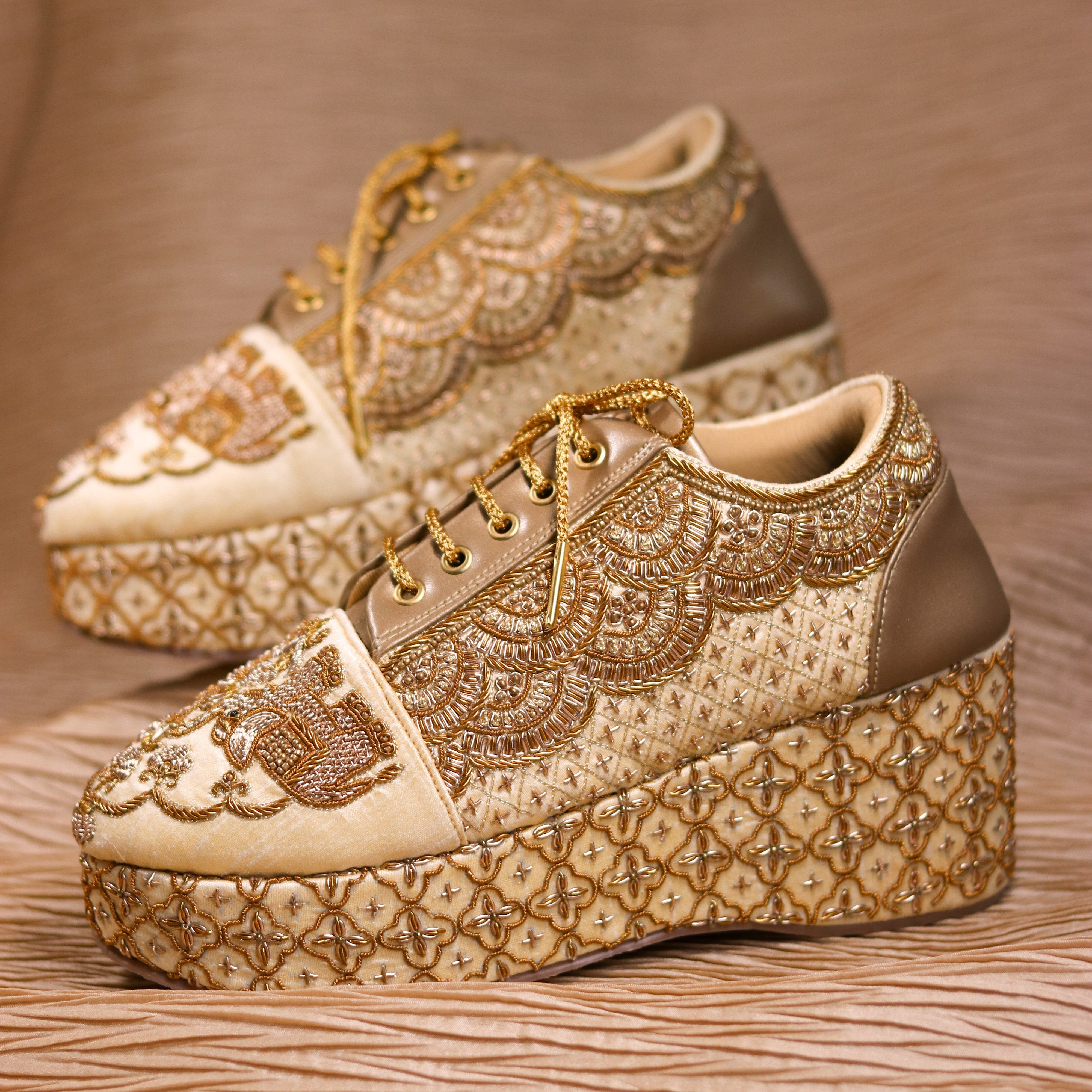 Comfortable wedge sneakers with festive gold detailing and gentle support