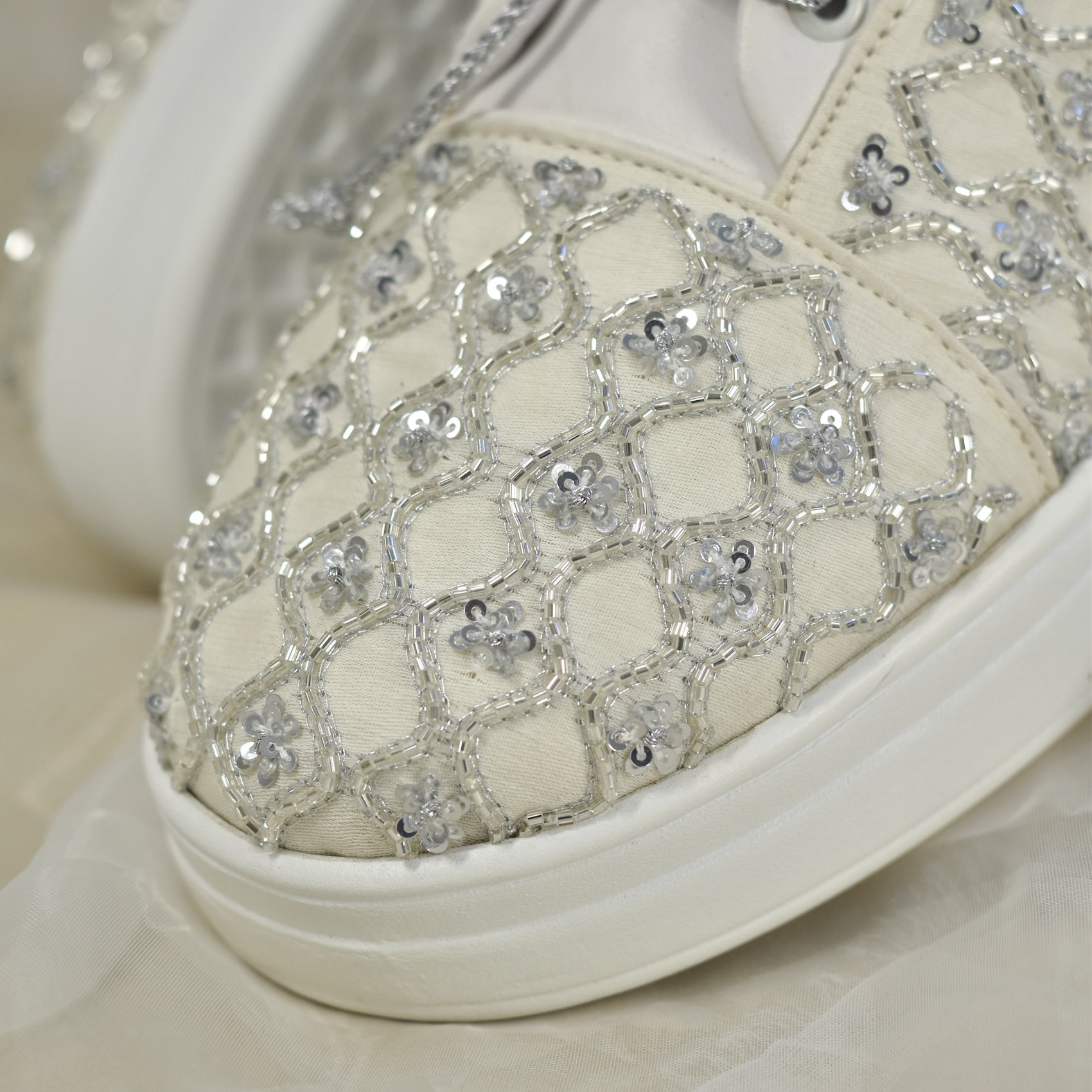 Trendy embellished sneakers for Christian brides