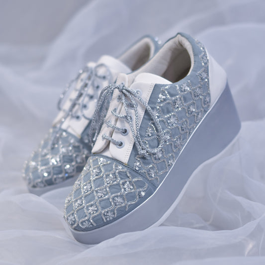 Silver Grey Embroidered Blingy Wedding Sneakers