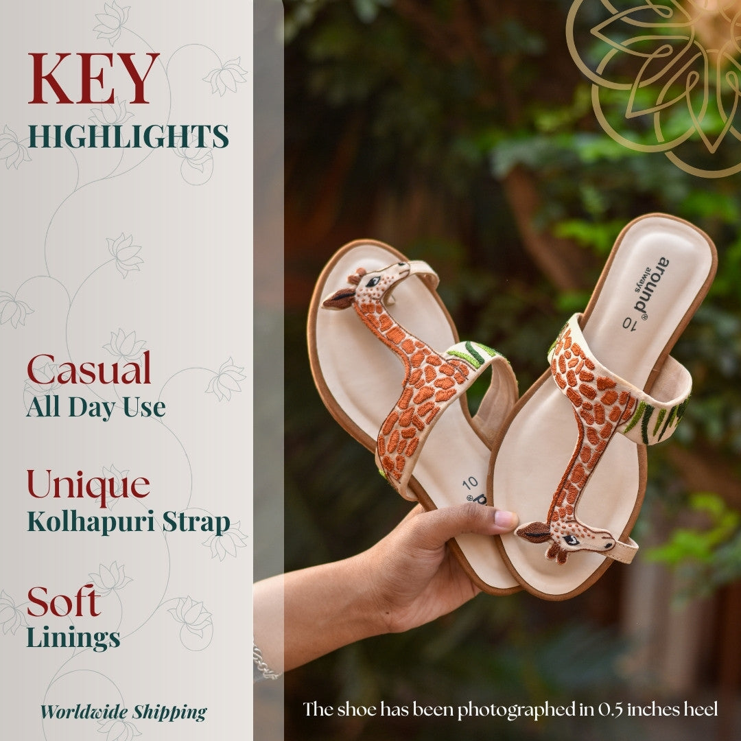 Designer kolhapuri chappals with unique giraffe shape strap style for lounge wear