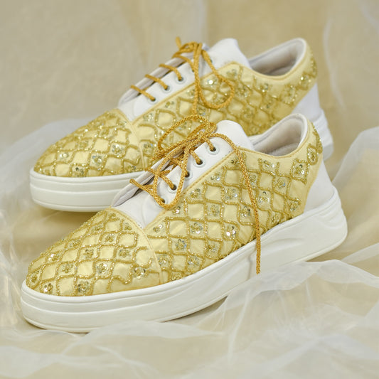Golden bridal sneakers with embellishment