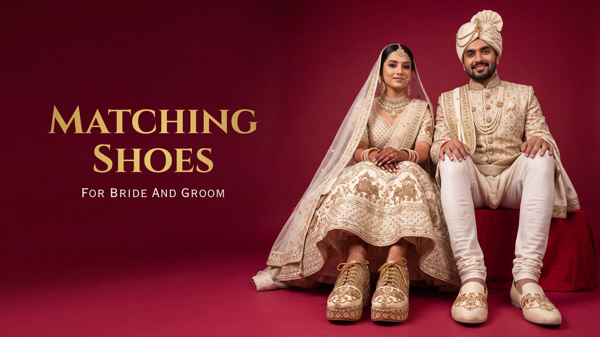 Get matching shoes for bride and groom for a memorable Indian wedding. Custom-made for each person's outfit.