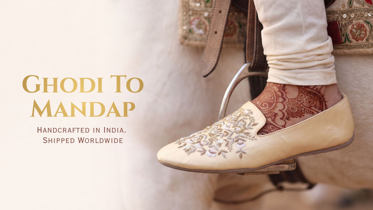 Sherwani shoes with custom embroidery to match the groom's outfit and royal look 