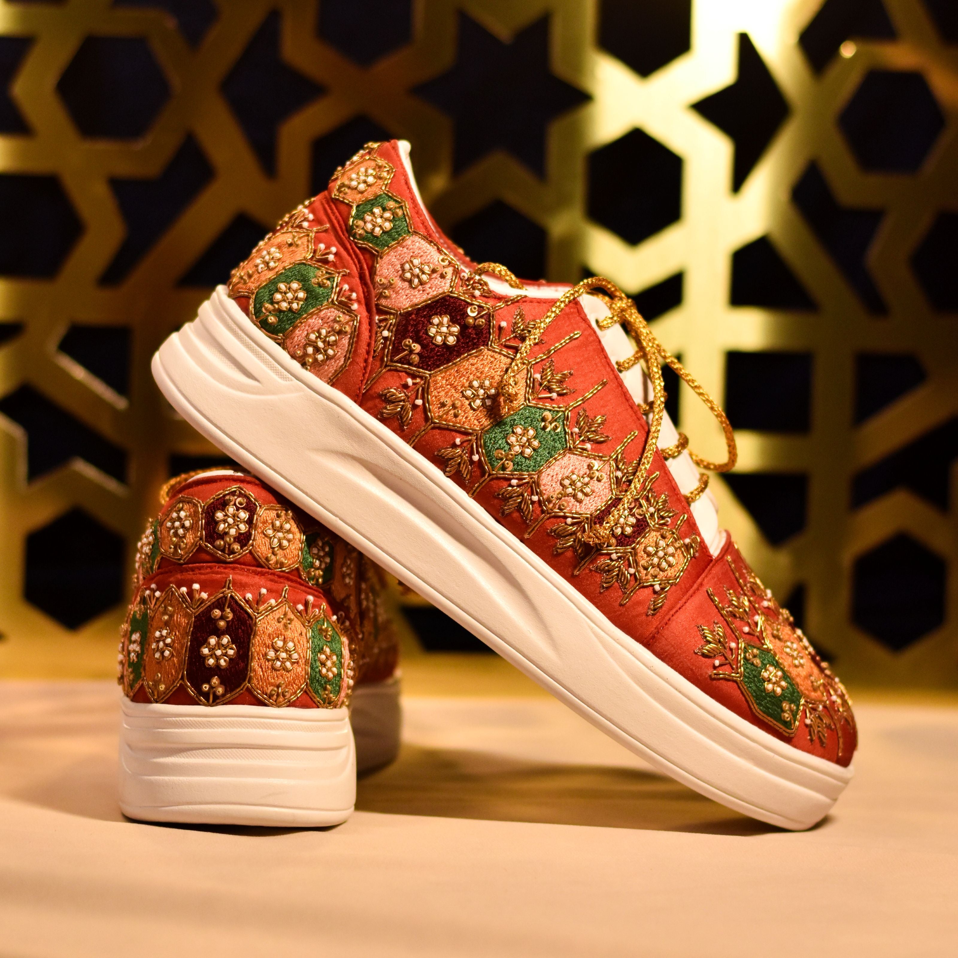 Multicolour embroidered sneakers for trendy quirky brides