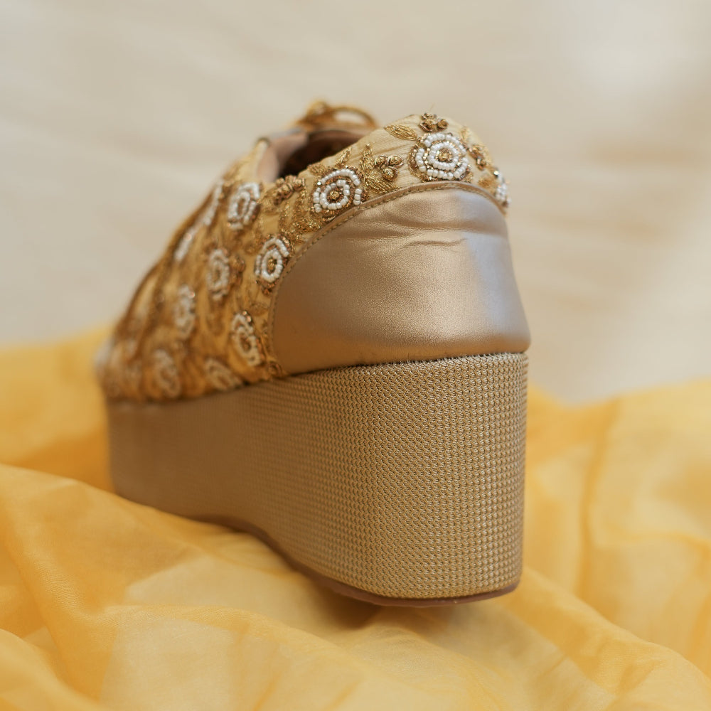 Bridal wedge sneakers with cushioned insole and high heels