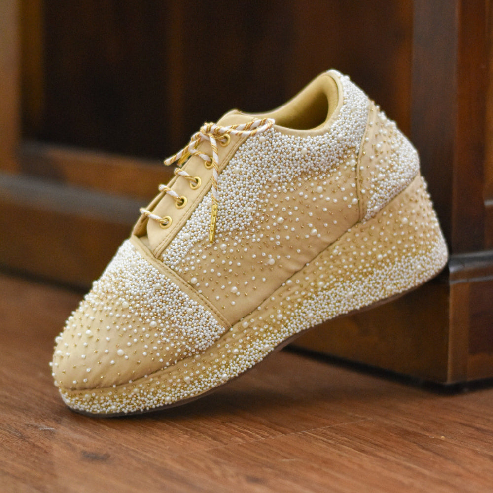Pearl embellished bridal sneaker with heels upto 4 inches