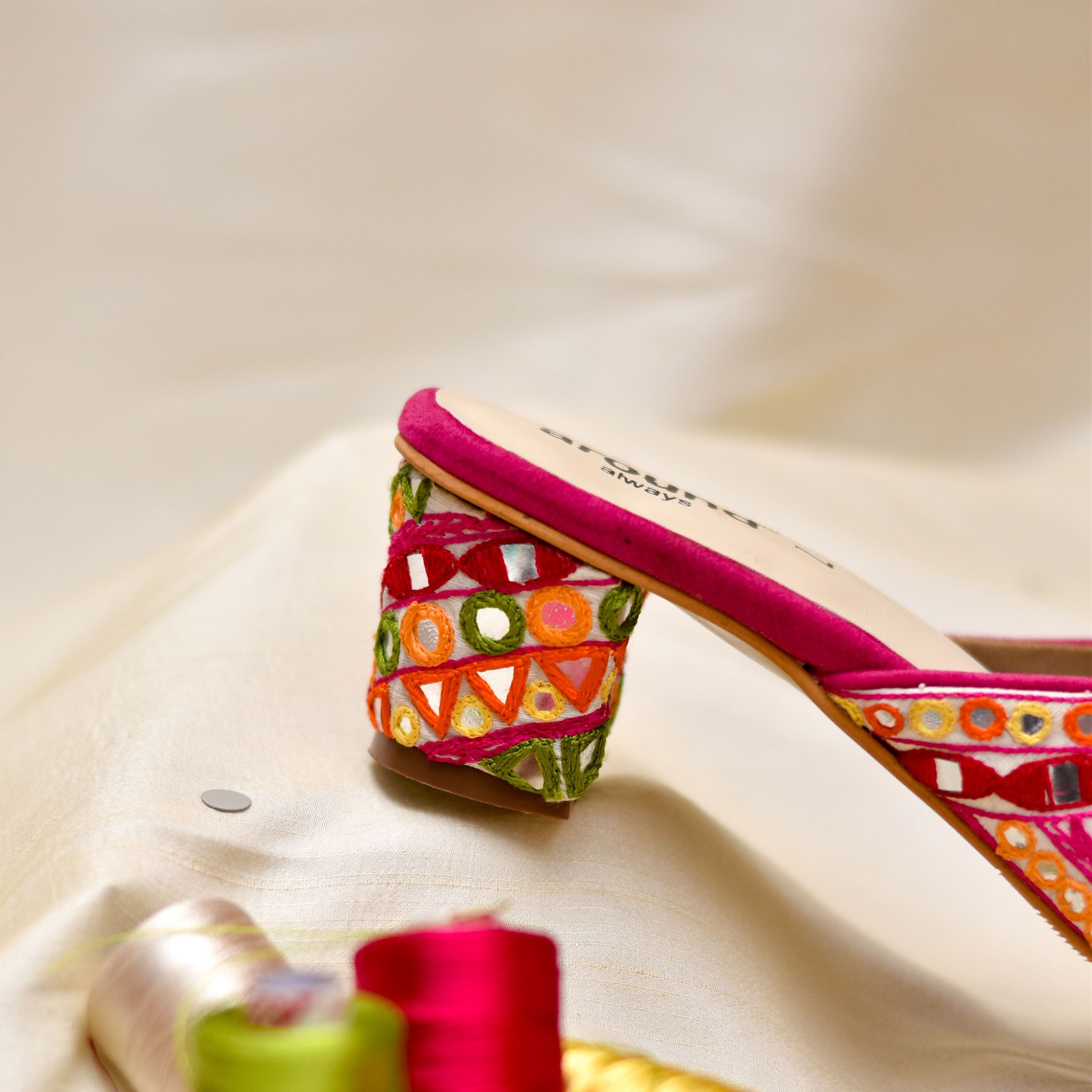 Mirror handwork mules for Indian girls