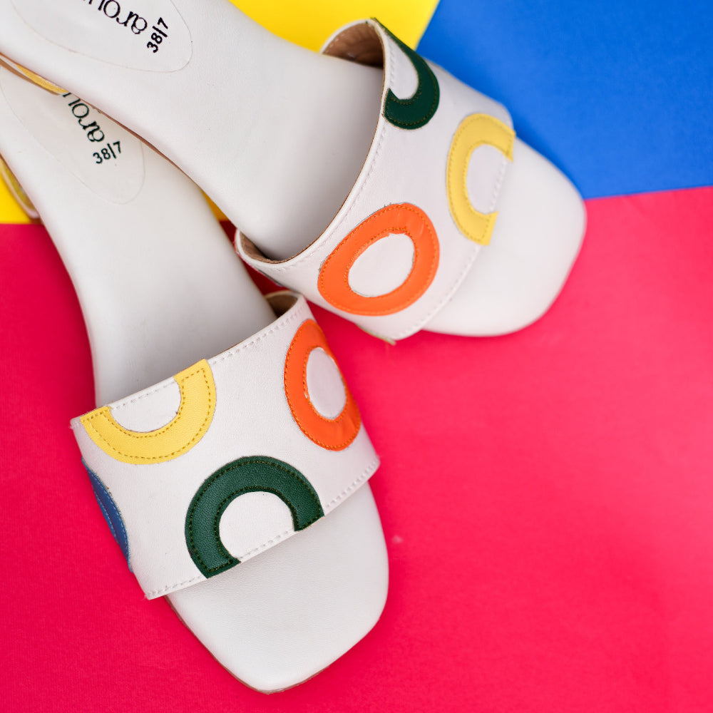 Stylish white open-toe block heel by Around Always
