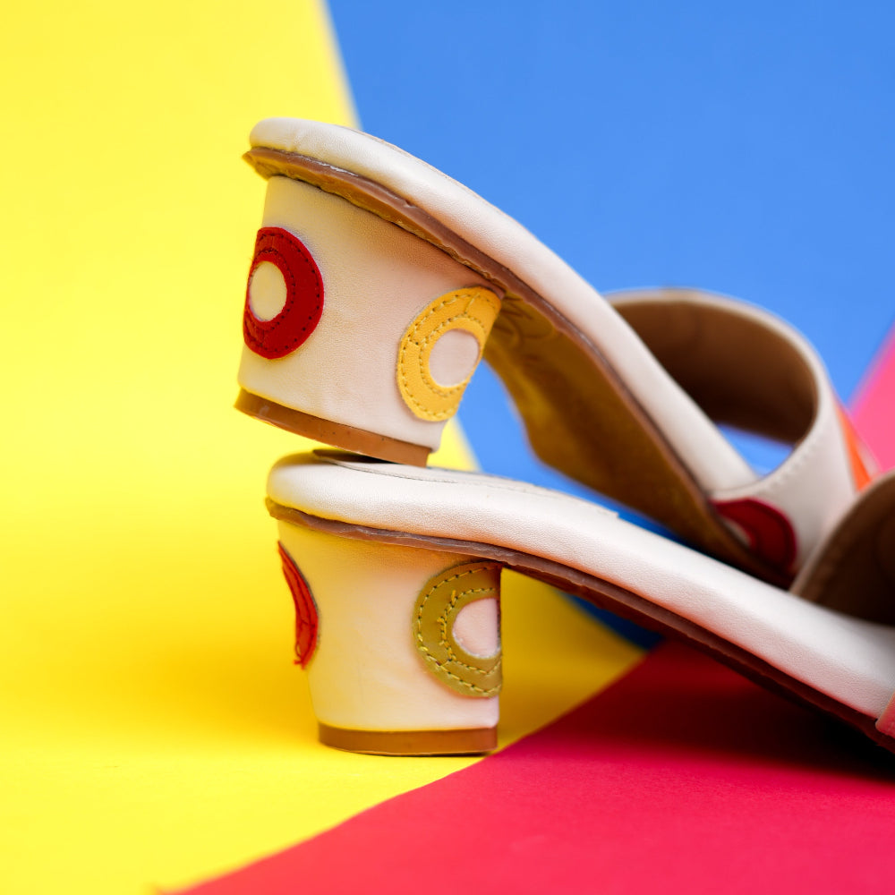Contemporary white Block heel with colourful heels
