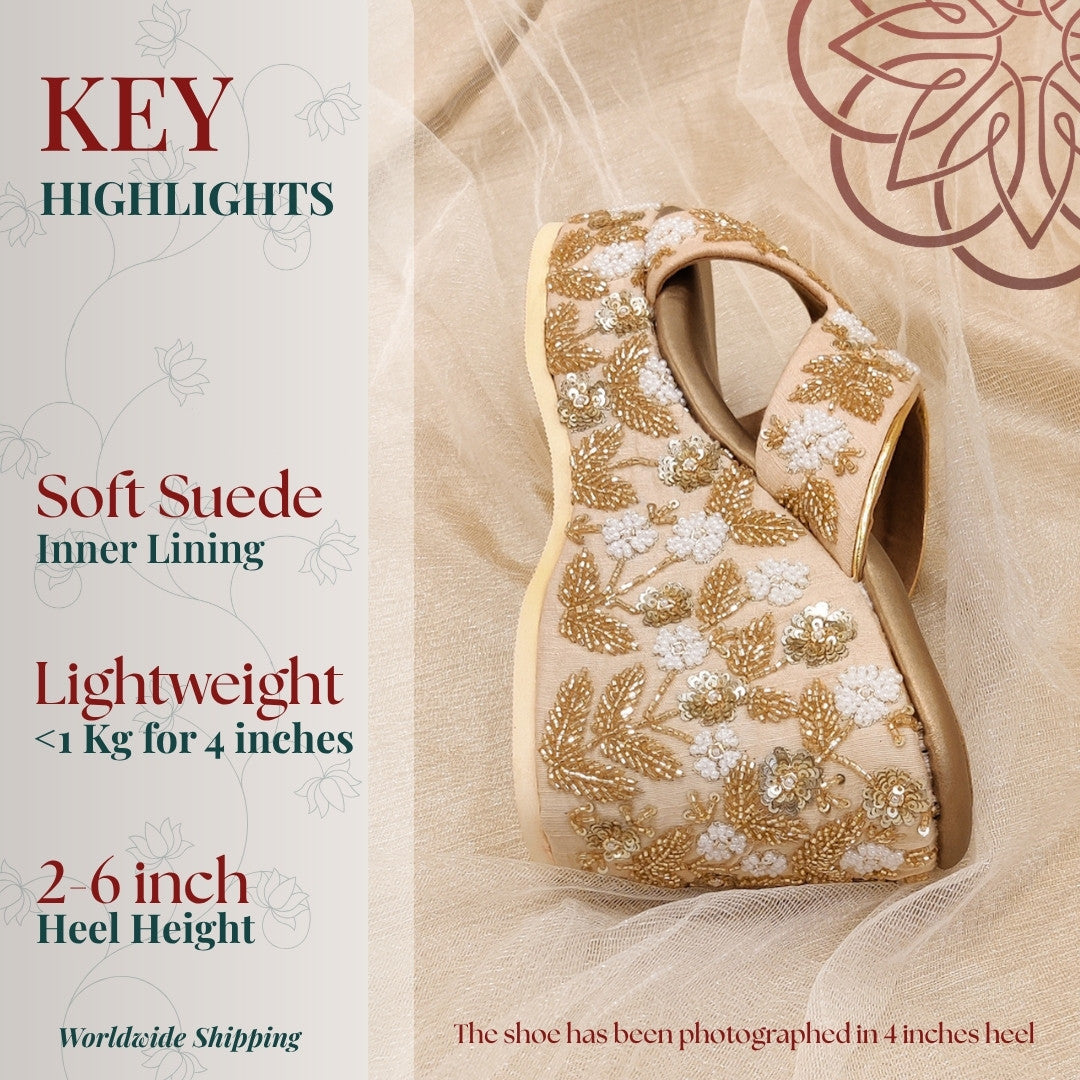 Golden tone on tone sequins embellished heels for Indian weddings 