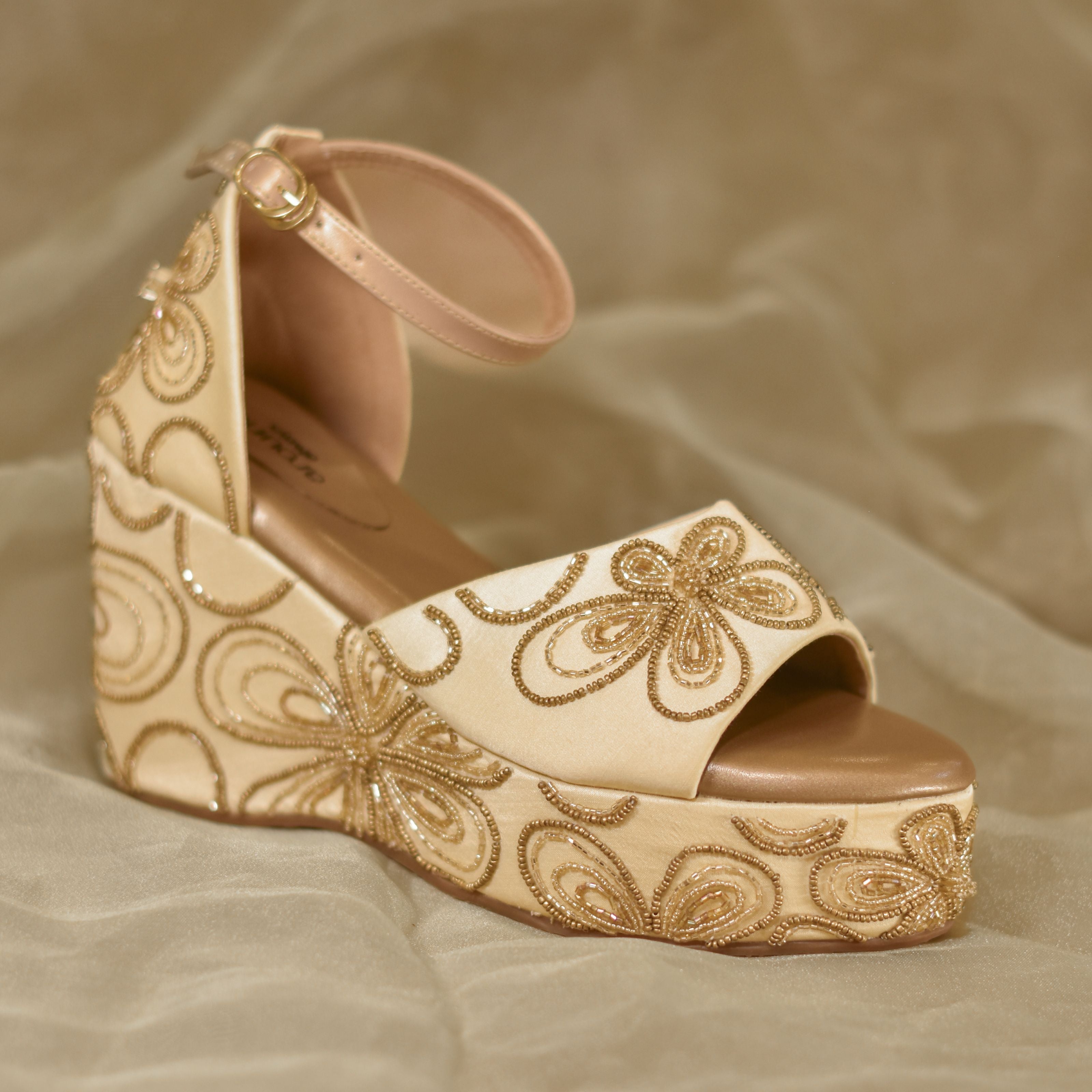 Isabelle Golden Wedges | Stylish Indo-Western Heels 3" / 37 Isabelle Golden Wedges | Stylish Indo-Western Heels 3" / 37