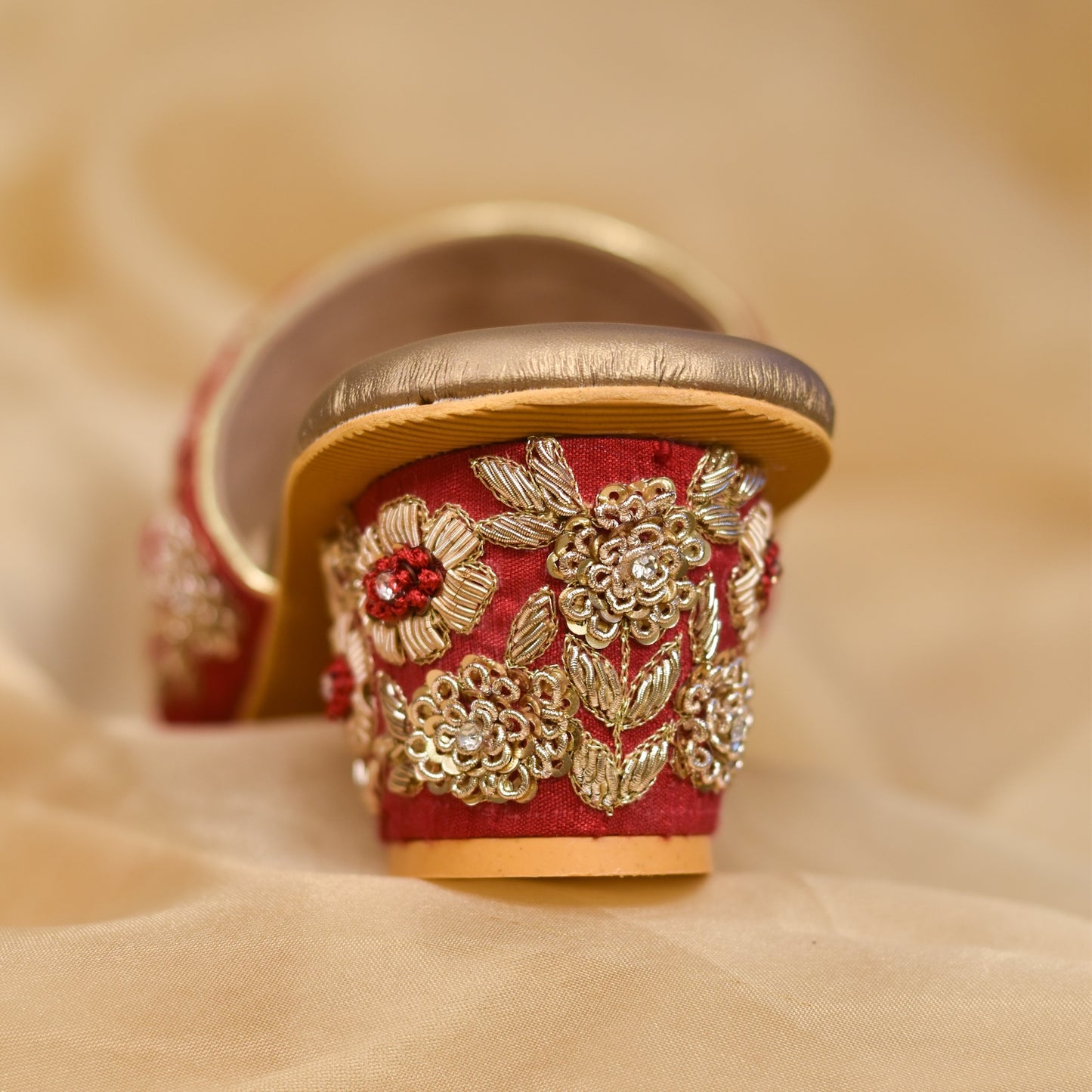 Red and golden bridal sandal for Indian bride