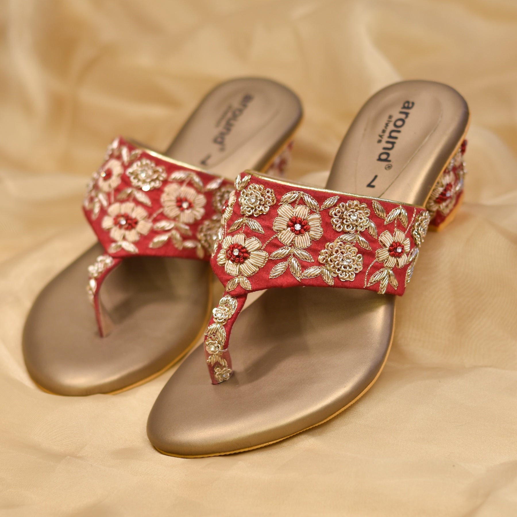 Jashn Sandals Red Kolhapuri Heels for Women - Main Image