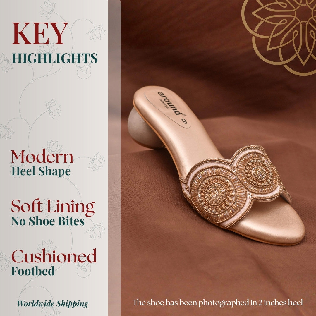 Golden festive heels for Indian women with online shopping and global delivery
