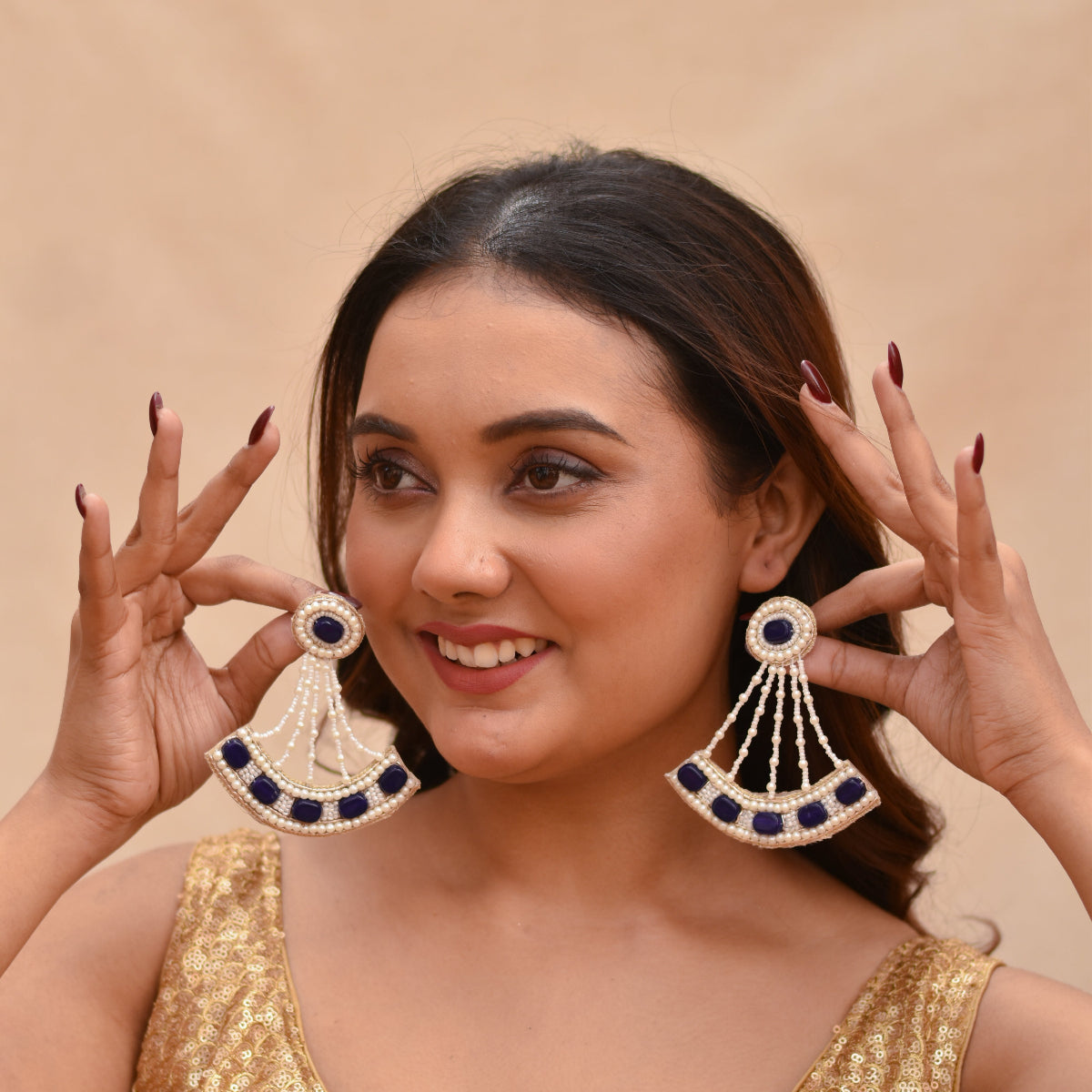 Lightweight hand embroidered earrings for haldi and cocktail 