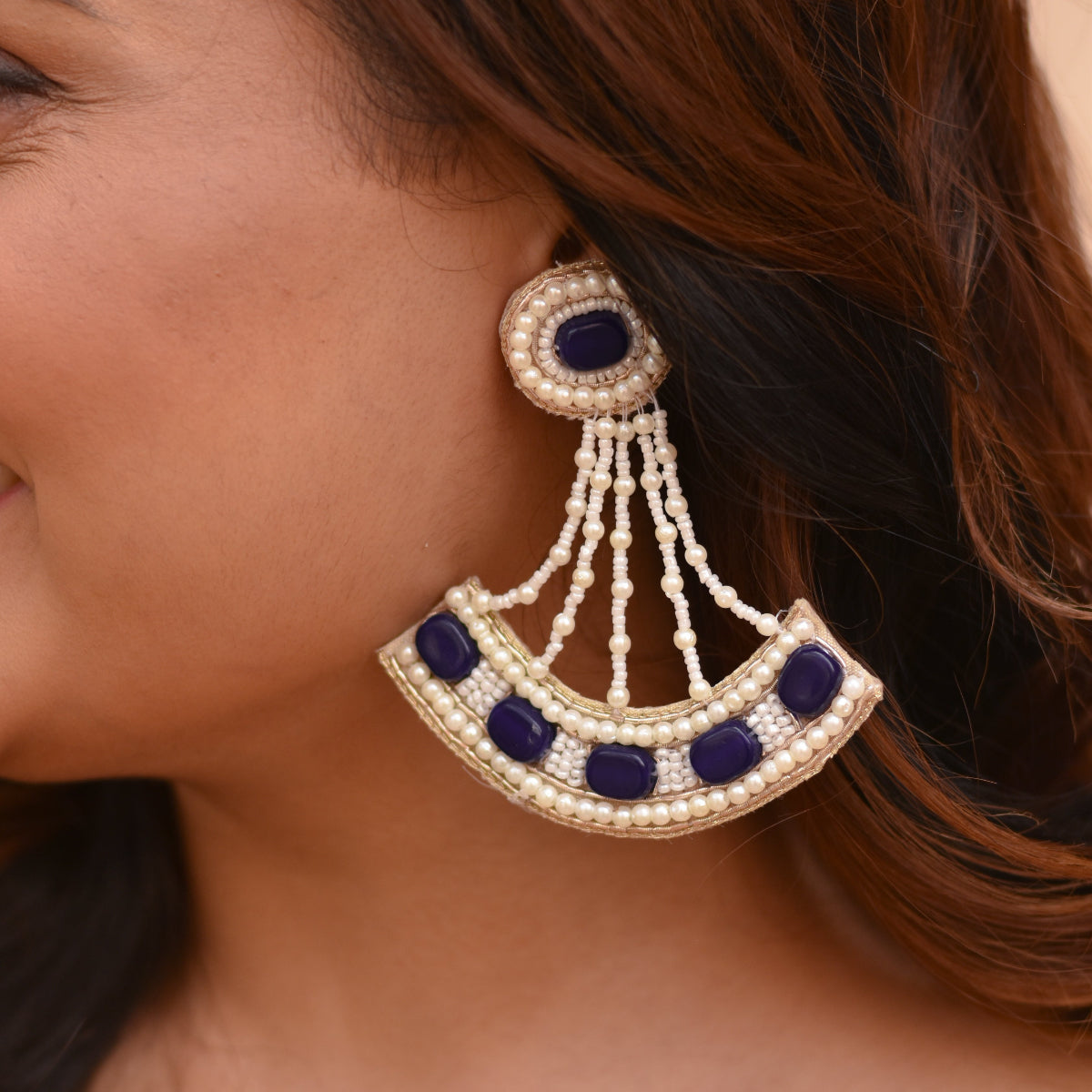 Earrings for haldi, mehendi and cocktail hand embroidered in light weight.