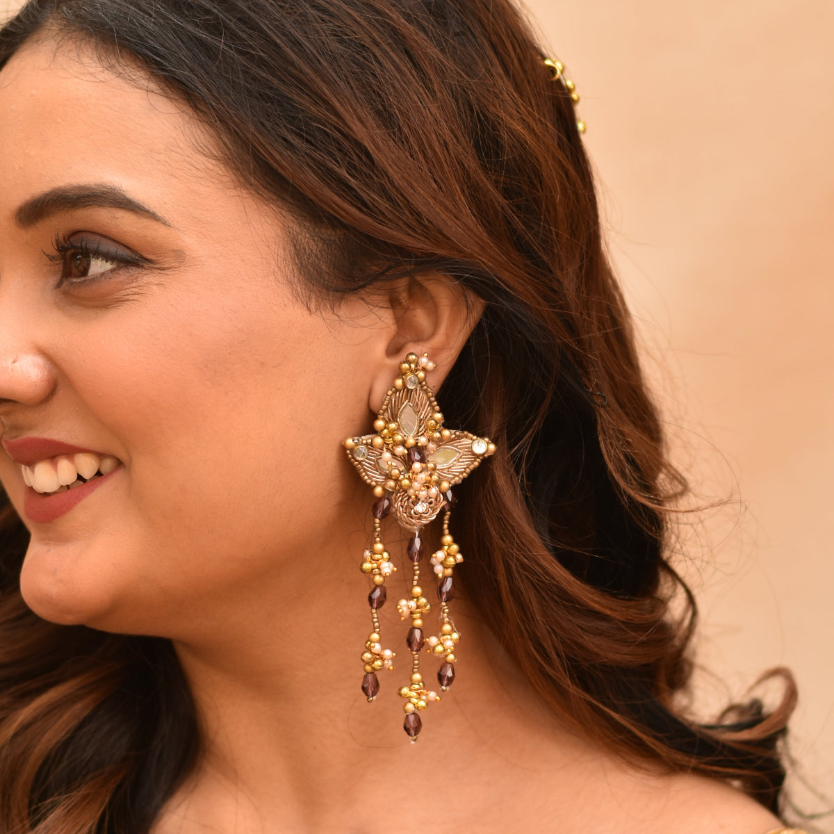 Embroidered earrings perfect for festive wear, parties, and special occasions.