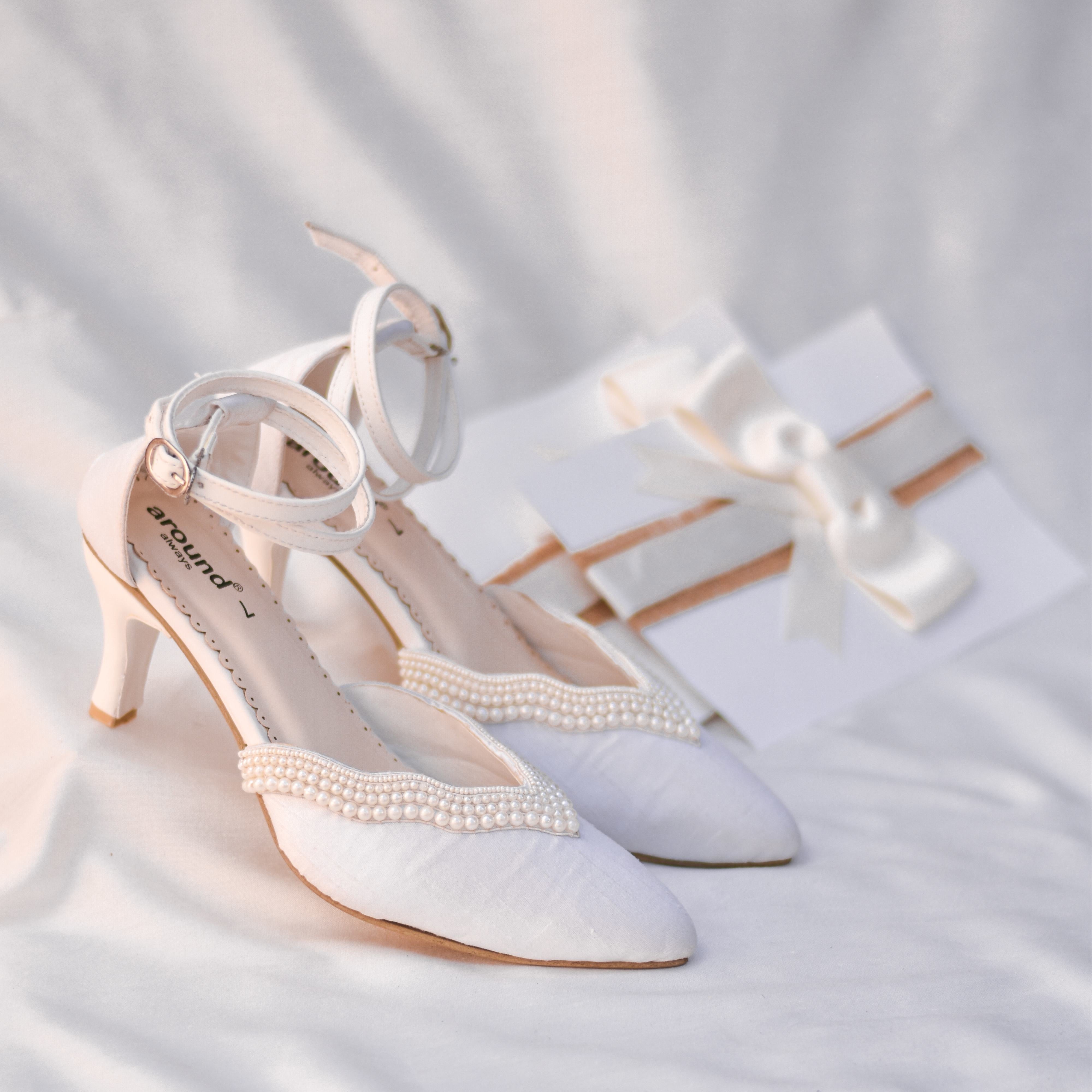 Pearl embroidered Christian wedding footwear