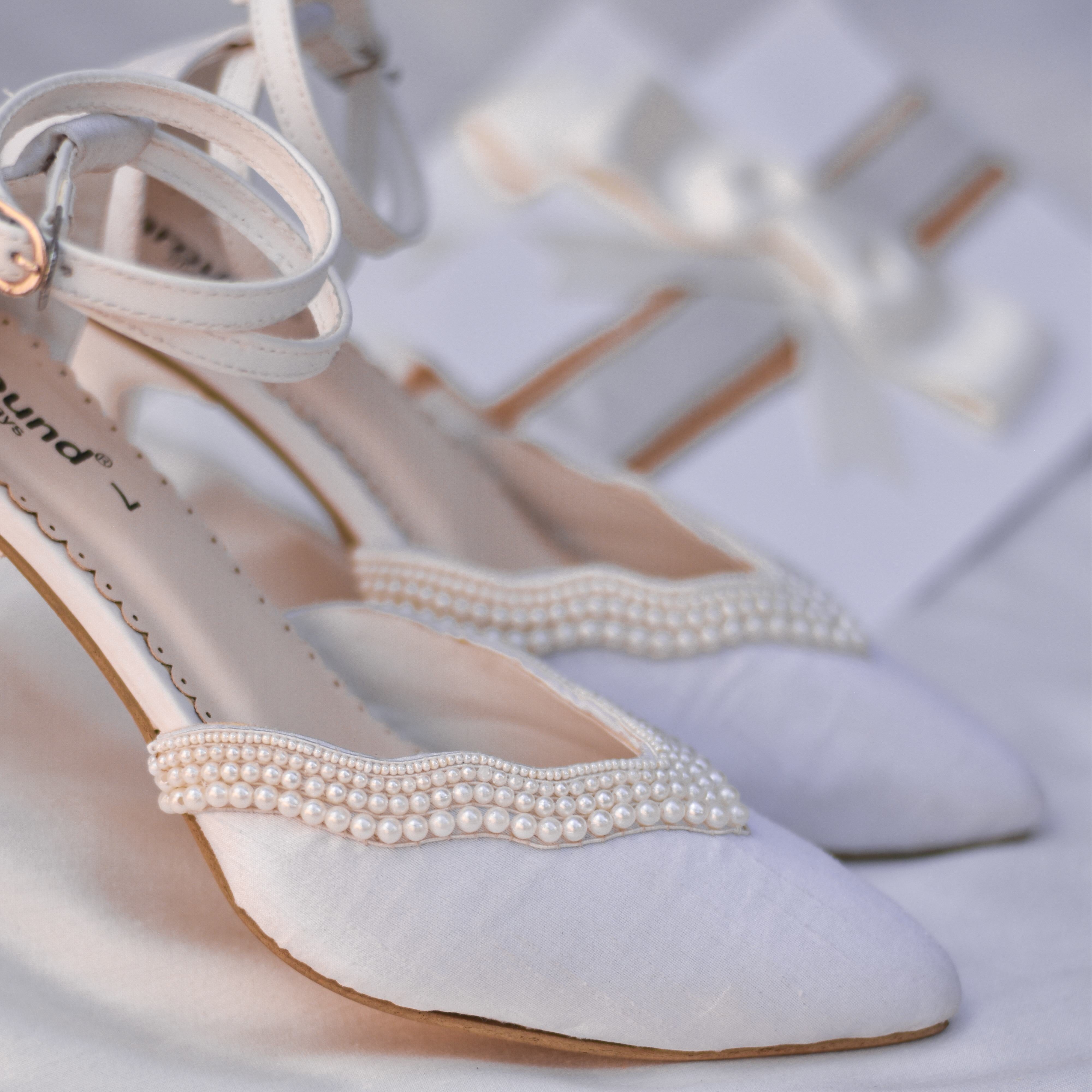 Pencil heel and strap style wedding heels for brides