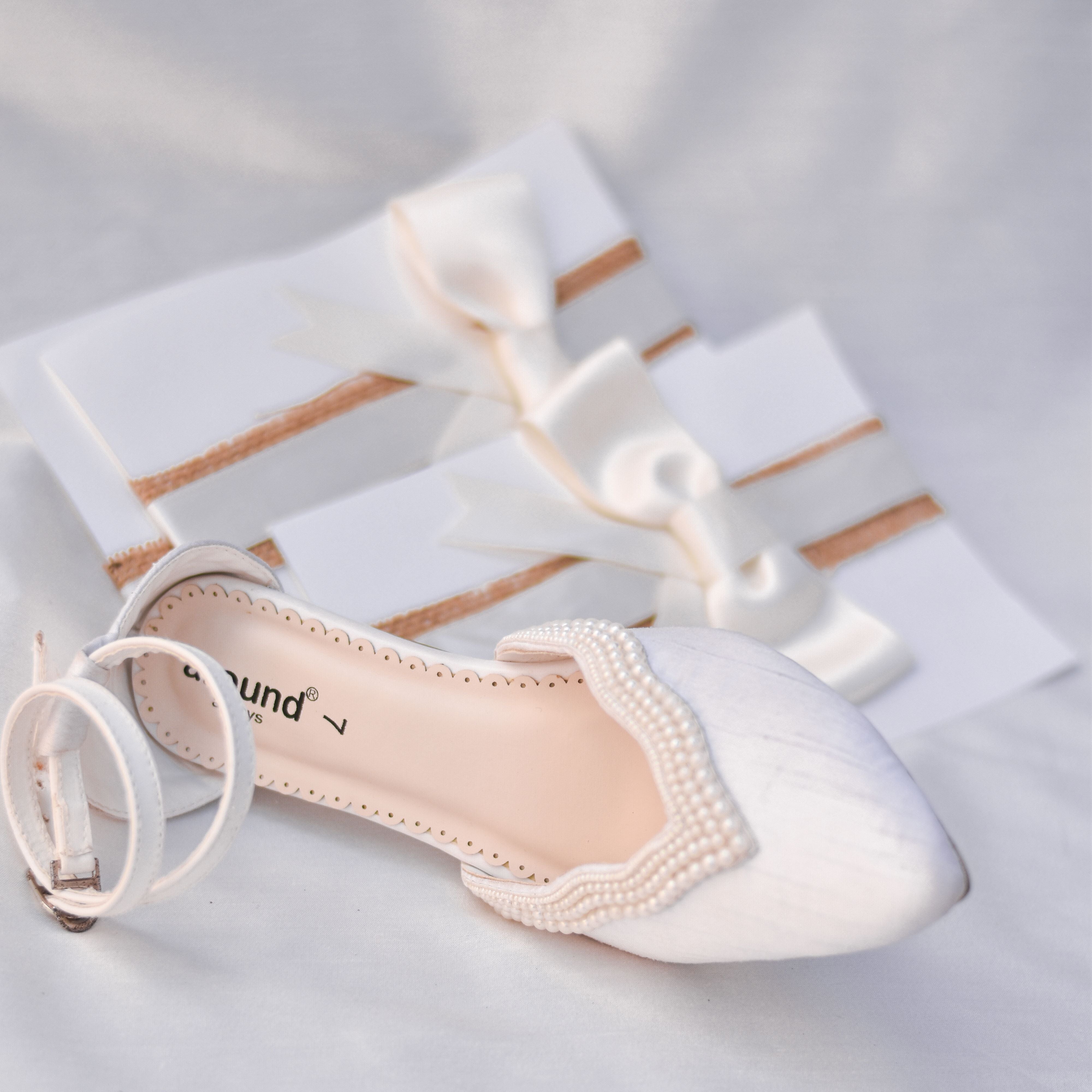 Premium white embroidered wedding heels