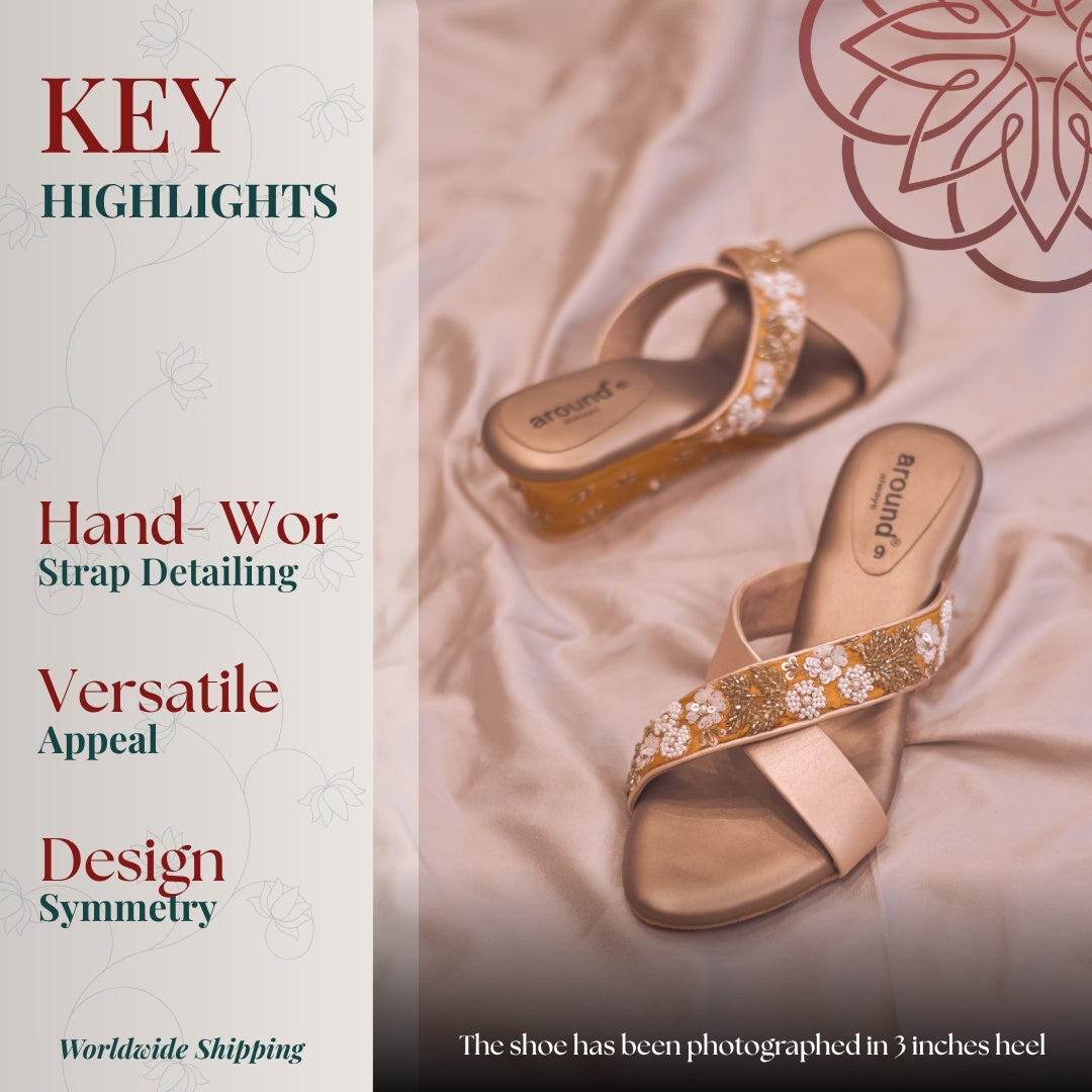 Elegant wedges heel slides featuring handworked strap design and cushioned sole