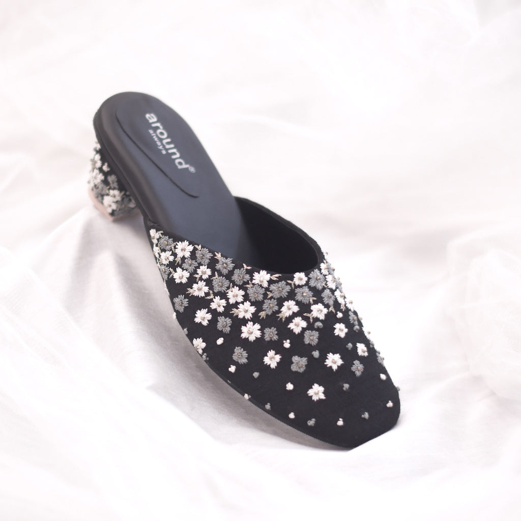 Black embroidered sandals from India