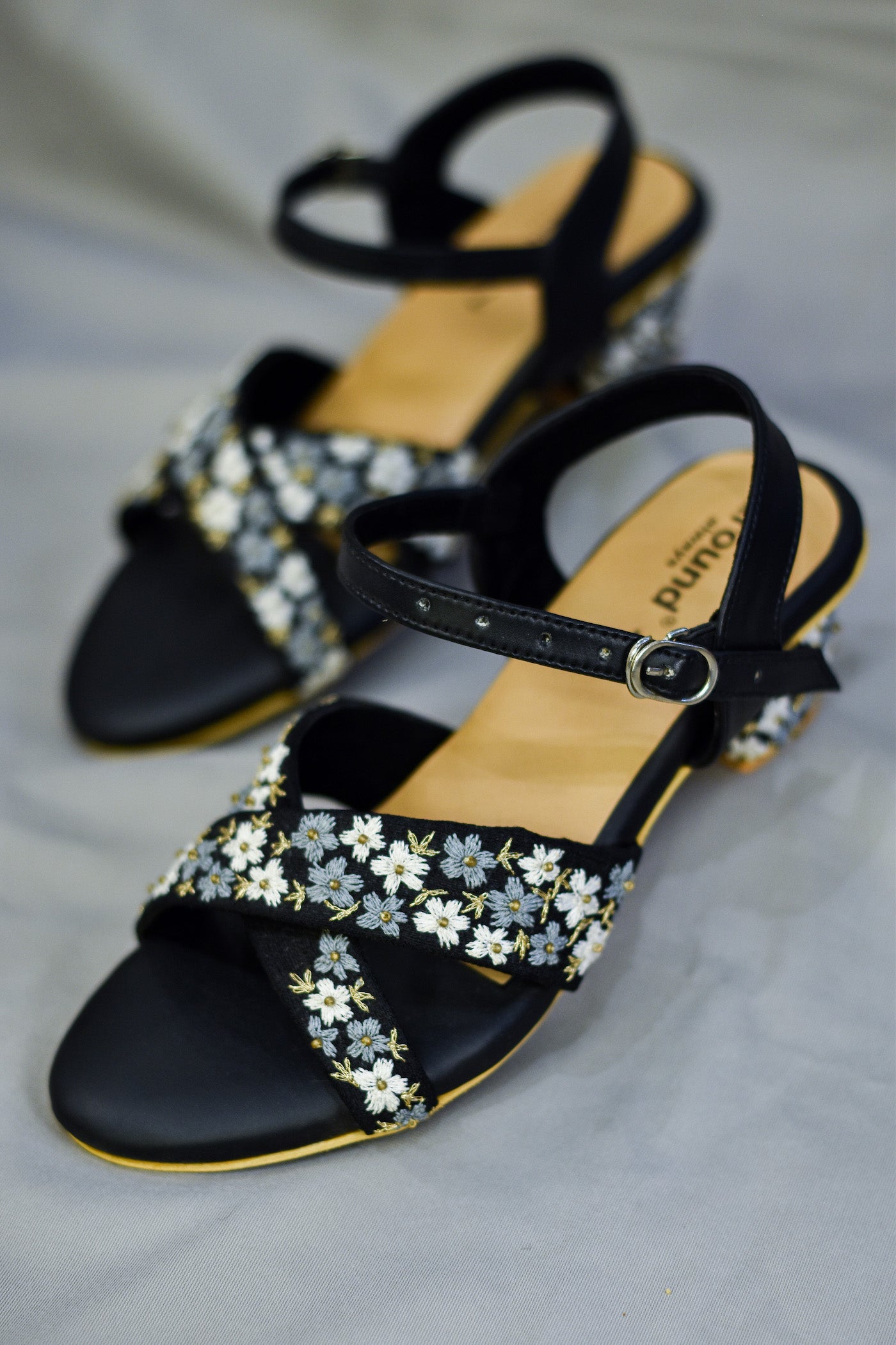 Stylish black party sandals with ankle strap