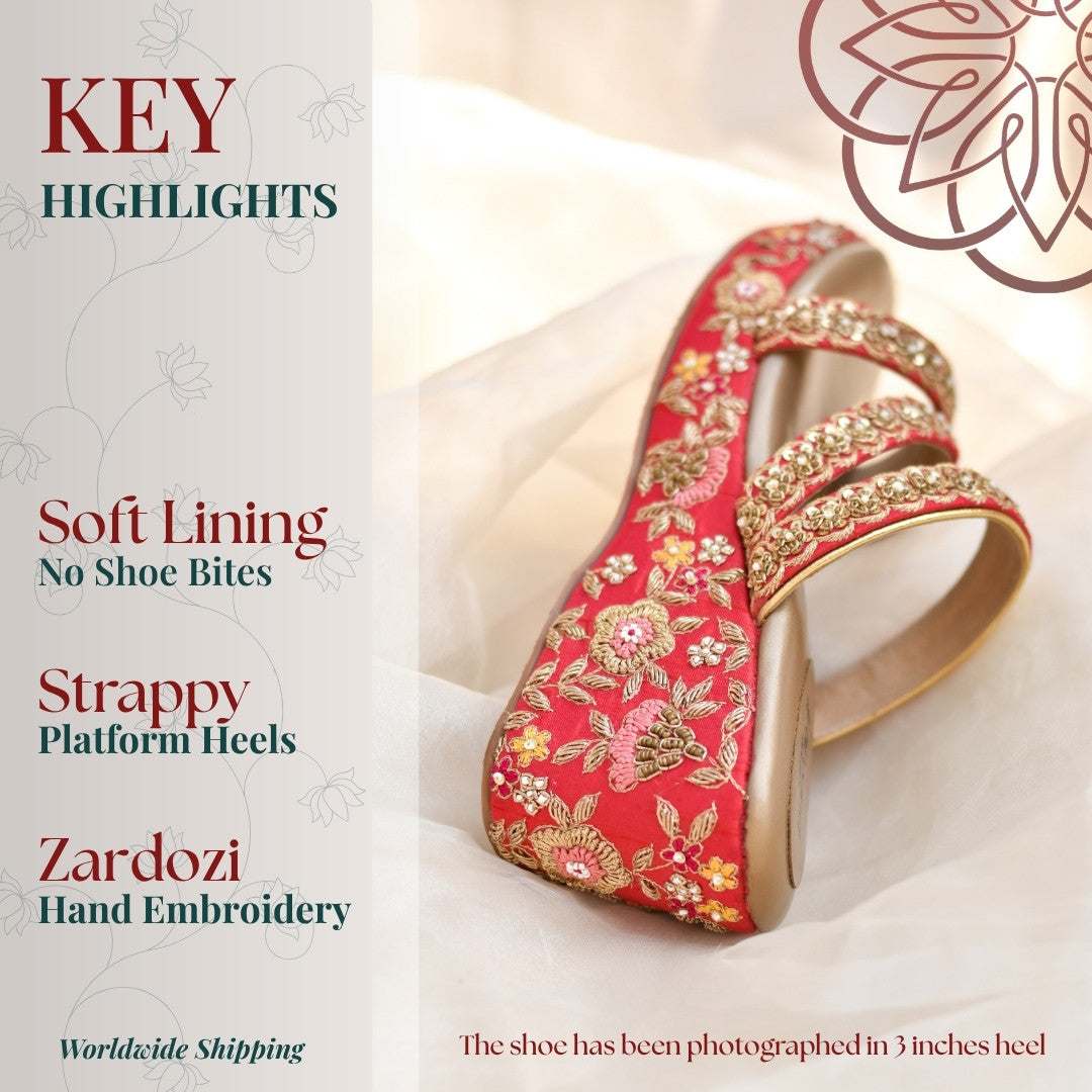 Ethnic Heels with Floral Zardozi Embroidery to team with designer Indian wedding outfits