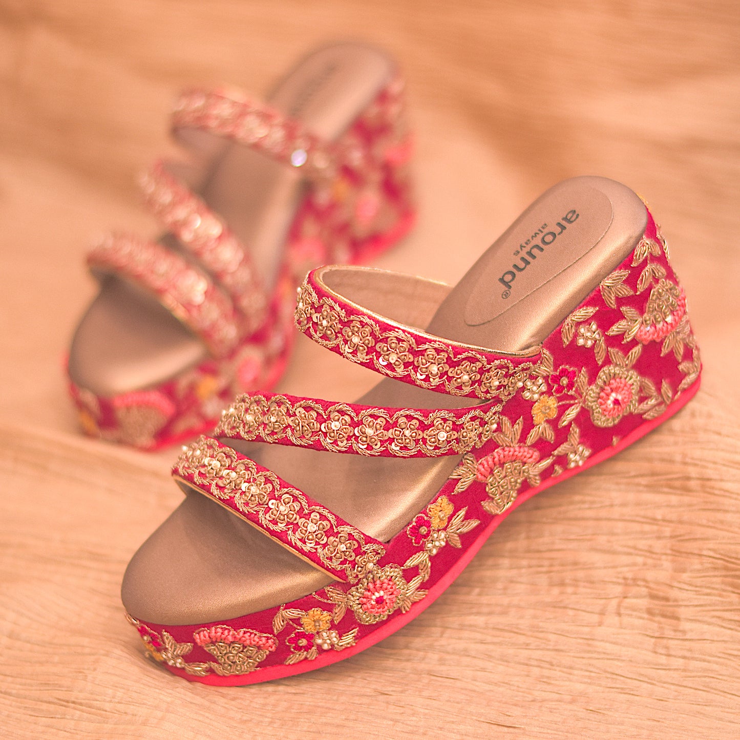Embroidered bridal wedges in high heels