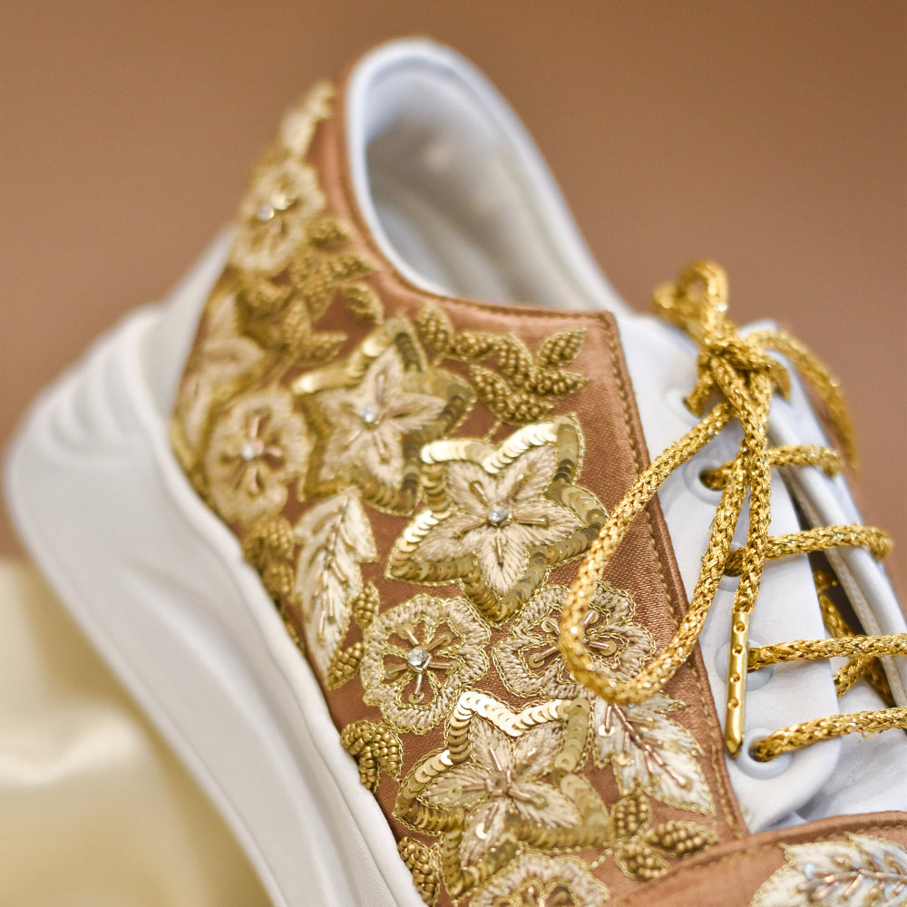 Statement festive sneakers with floral design and platform sole