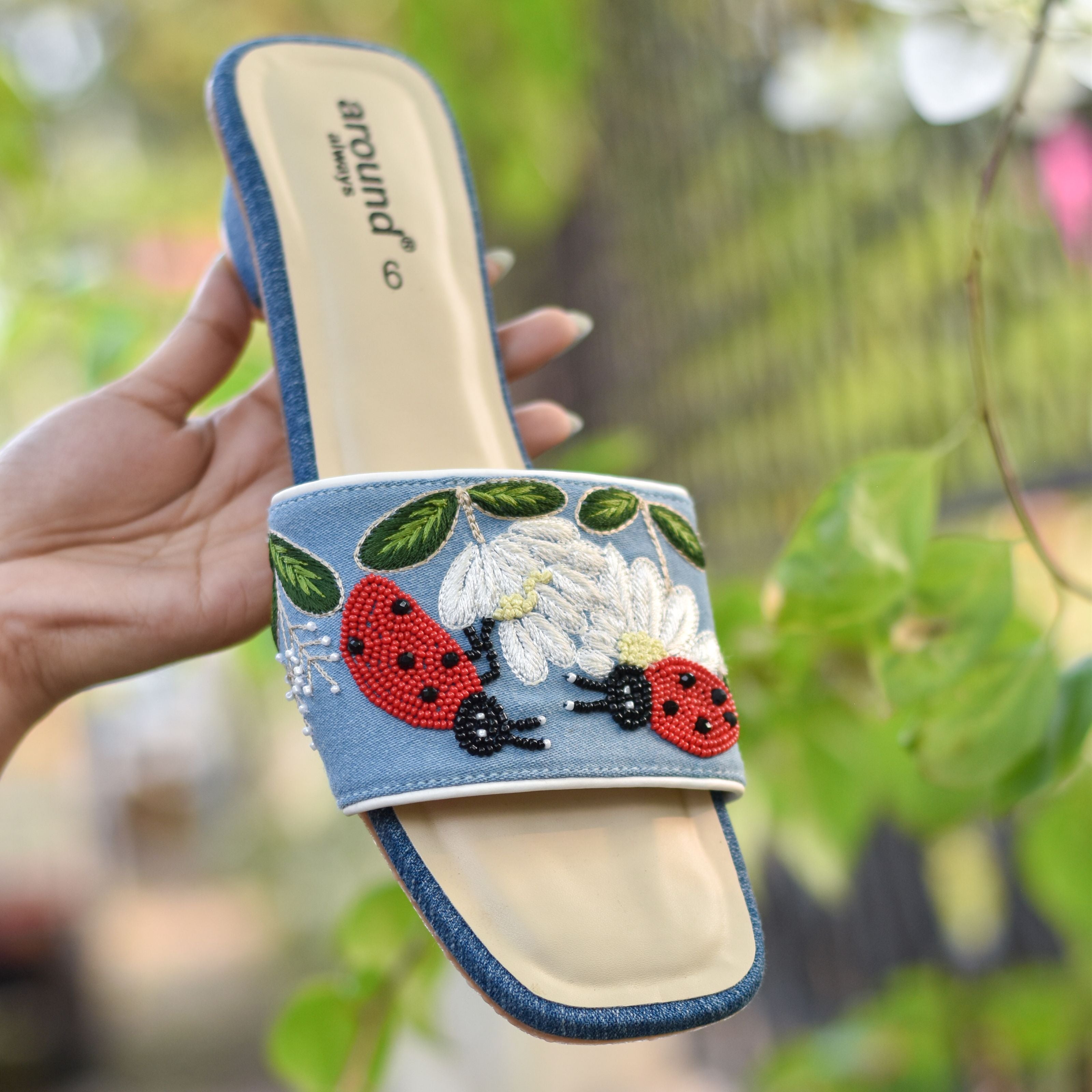 Ladybug Sandals Fun Denim Casual Heels