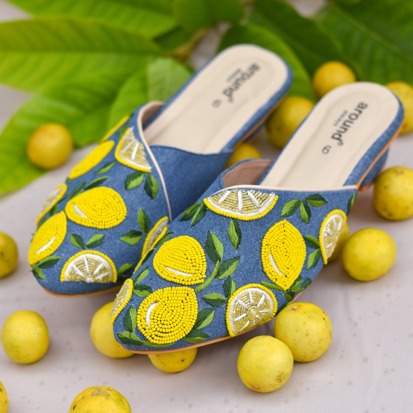 Lime Mules | Handembroidered Beaded Casuals